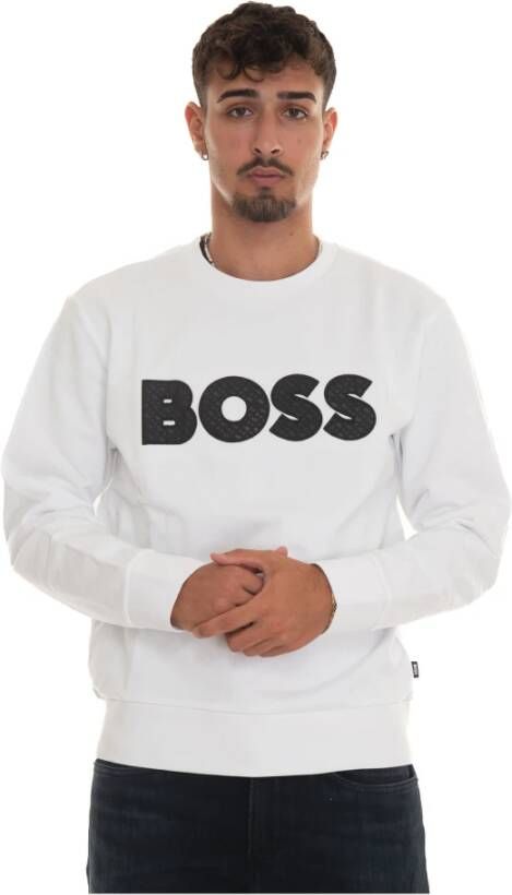 Boss Maxi Logo Crewneck Sweatshirt Wit Heren