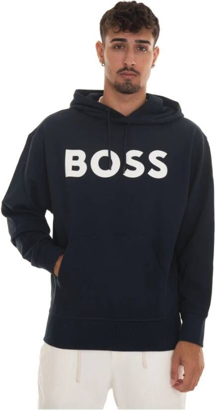 Boss Maxi Logo Oversize Sweatshirt met capuchon Blauw Heren