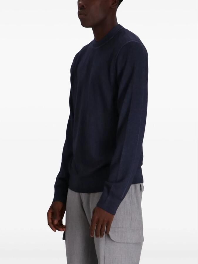 Boss Orange Blauwe Wollen Trui Geribbelde Ronde Hals Lange Mouw Blue Heren - Foto 3