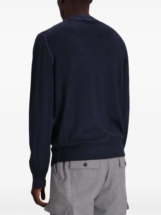 Boss Orange Blauwe Wollen Trui Geribbelde Ronde Hals Lange Mouw Blue Heren - Foto 4