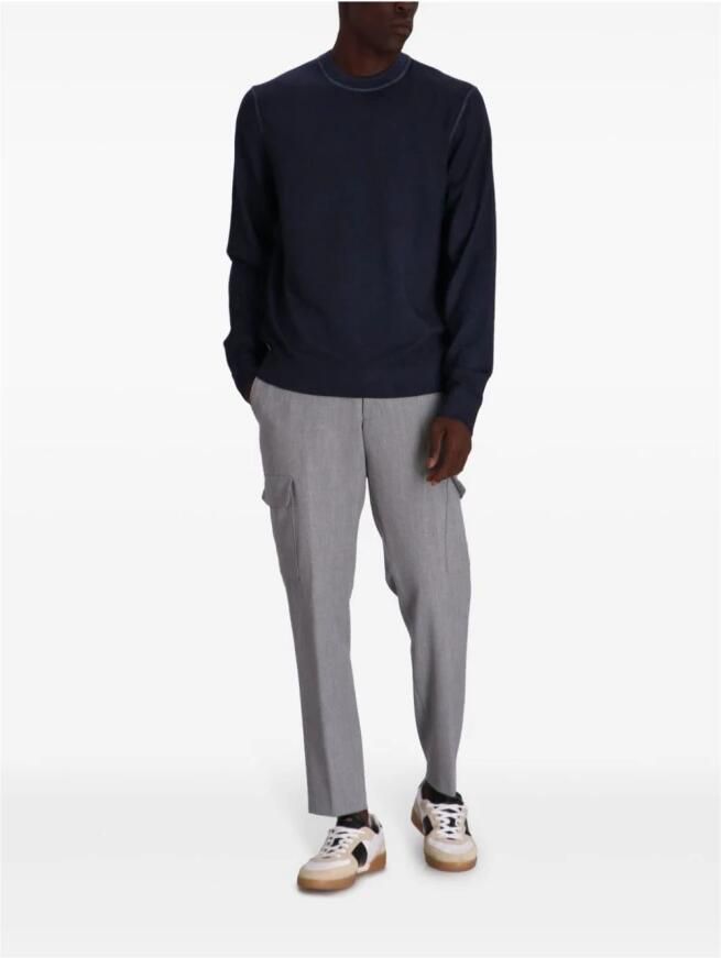 Boss Orange Blauwe Wollen Trui Geribbelde Ronde Hals Lange Mouw Blue Heren - Foto 6