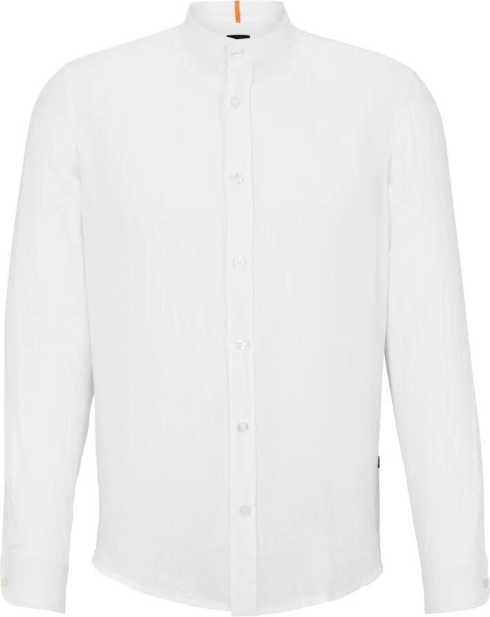 Hugo Boss Wit linnen overhemd met mandarijnkraag White Heren