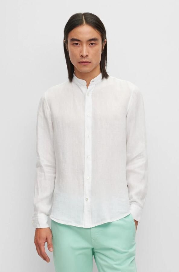 Hugo Boss Wit linnen overhemd met mandarijnkraag White Heren - Foto 6