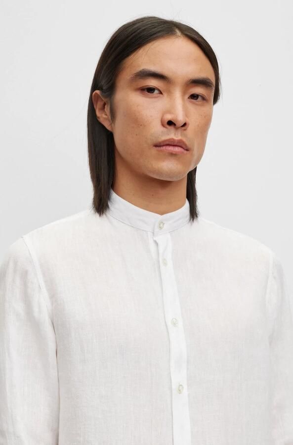 Hugo Boss Wit linnen overhemd met mandarijnkraag White Heren - Foto 8