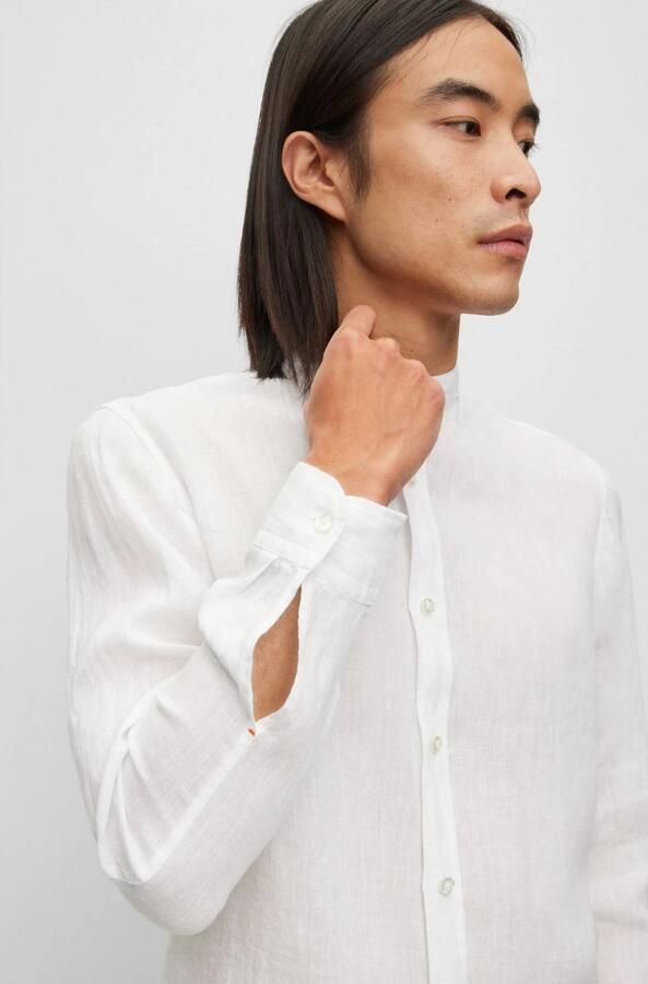 Hugo Boss Wit linnen overhemd met mandarijnkraag White Heren - Foto 9