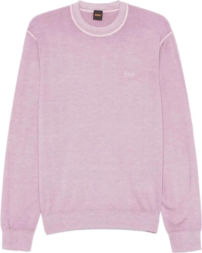 Boss Orange Roze Wollen Trui Geribbelde Zoom Pink Heren