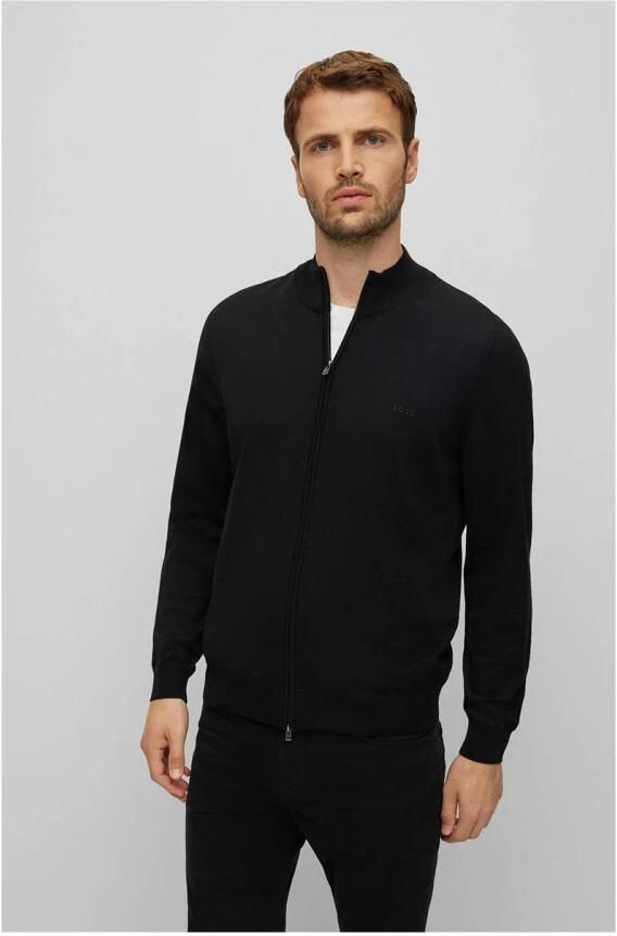 Hugo Boss Zwarte Cardigan met Lange Mouwen Rits en Geborduurd Logo Black Heren