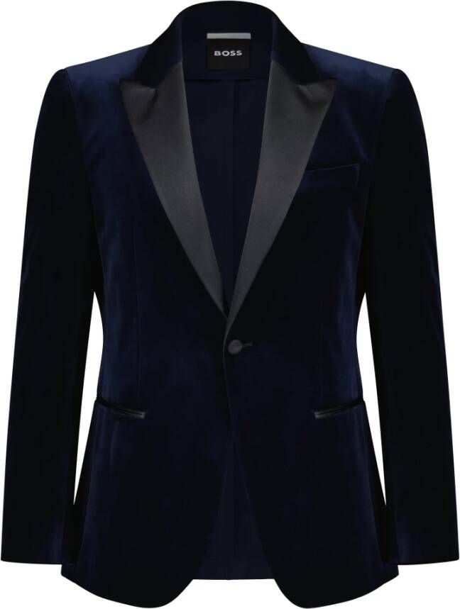 Boss Elegante Heren Velvet Smoking Jas Blue Heren