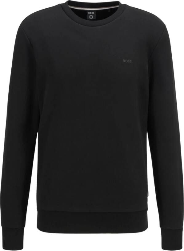 Hugo Boss sweater met logo ronde hals zwart effen katoen