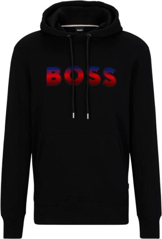Hugo Boss Katoenen terry hoodie met dégradé logo Black Heren