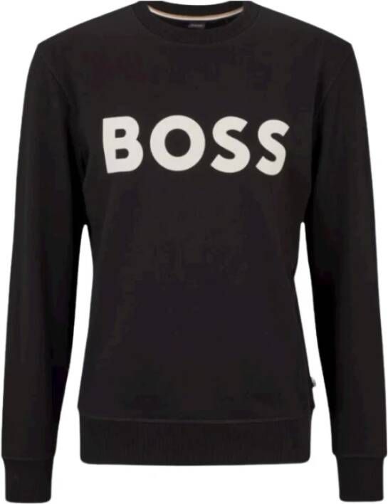 Hugo Boss Zwarte Geprinte Ronde Hals Sweater Black Heren