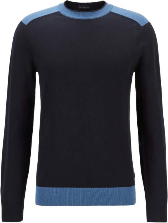 Boss Triggers Sweater Moderne Relaxte Pasvorm Contrastkleuren Blue Heren