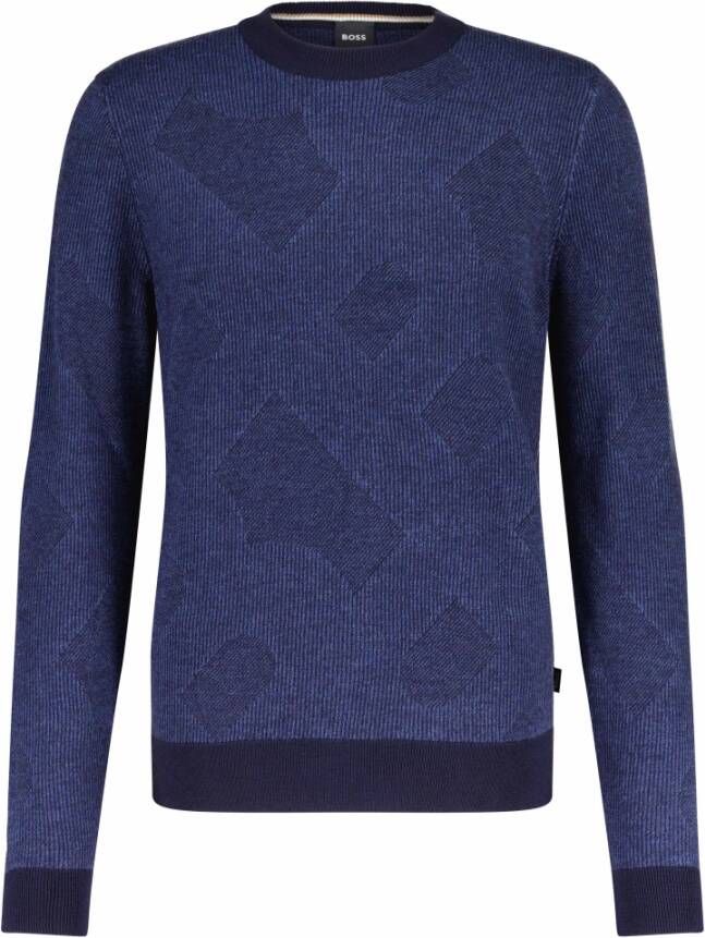 Boss Wollen Pullover met Grafische Details Blauw Heren