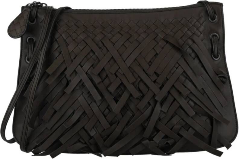 Bottega Veneta Intrecciato Fringe Leather Crossbody Bag Zwart Dames