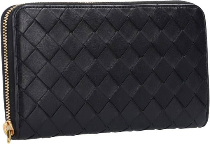 Bottega Veneta Zwarte Intrecciato Ritsportemonnee Black Dames