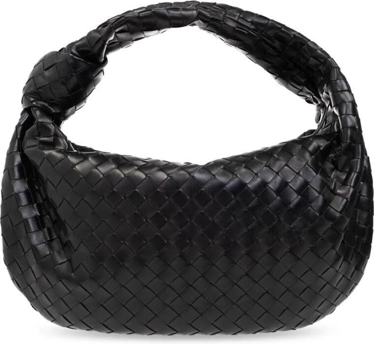 Bottega Veneta Zwarte Leren Schoudertas Intrecciato Motief Black Dames