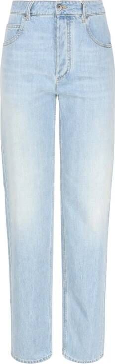 Bottega Veneta Rechte Jeans met Leren Tong Blue Dames
