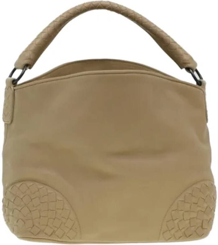 Bottega Veneta Vintage Beige Leren Bottega Veneta Intrecciato Tas Beige Dames