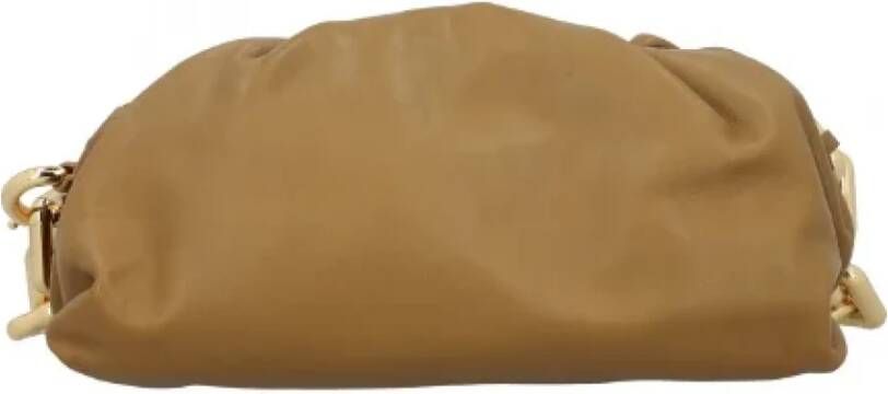 Bottega Veneta Vintage Beige Leren Bottega Veneta Ketting Clutch Beige Dames