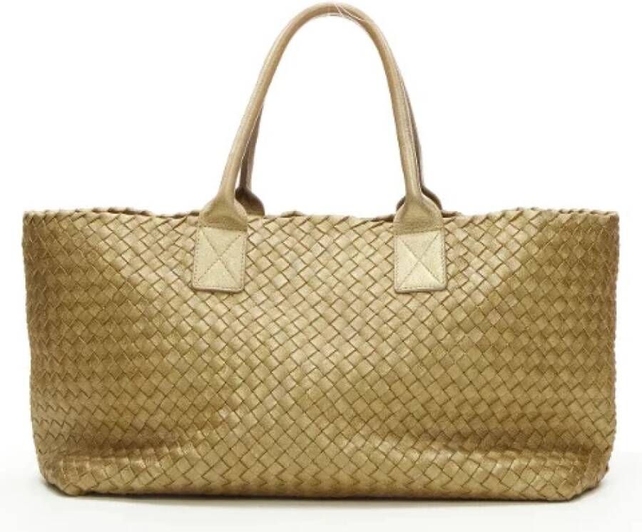 Bottega Veneta Vintage Beperkte Oplage Metallic Gouden Leren Handtas Geel Dames