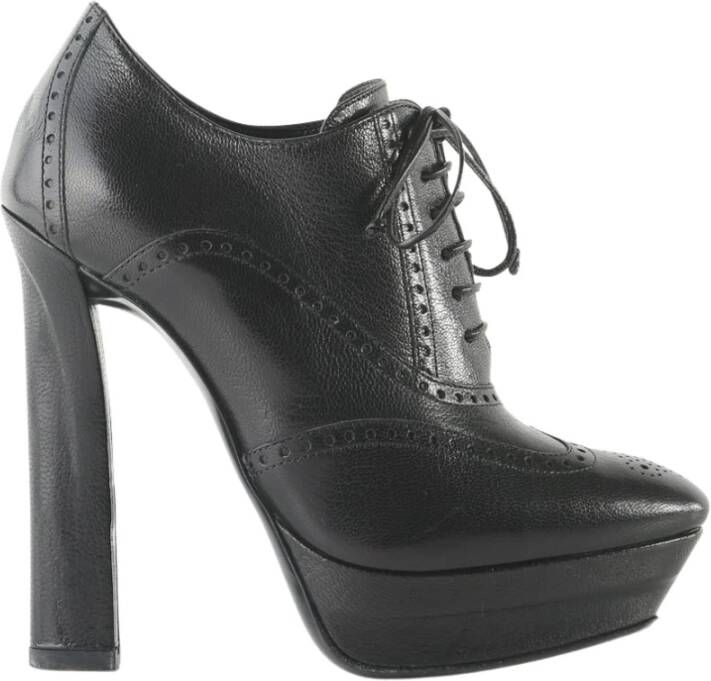 Bottega Veneta Vintage Bottega Veneta Black Leather Oxford Platform Ankle Heel Boots Zwart Dames