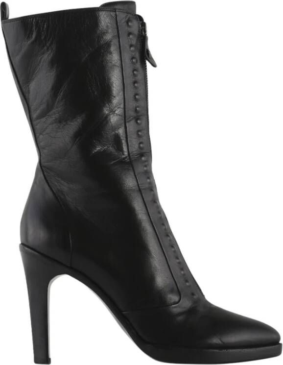 Bottega Veneta Vintage Bottega Veneta Black Leather Zip Heeled Boots Zwart Dames