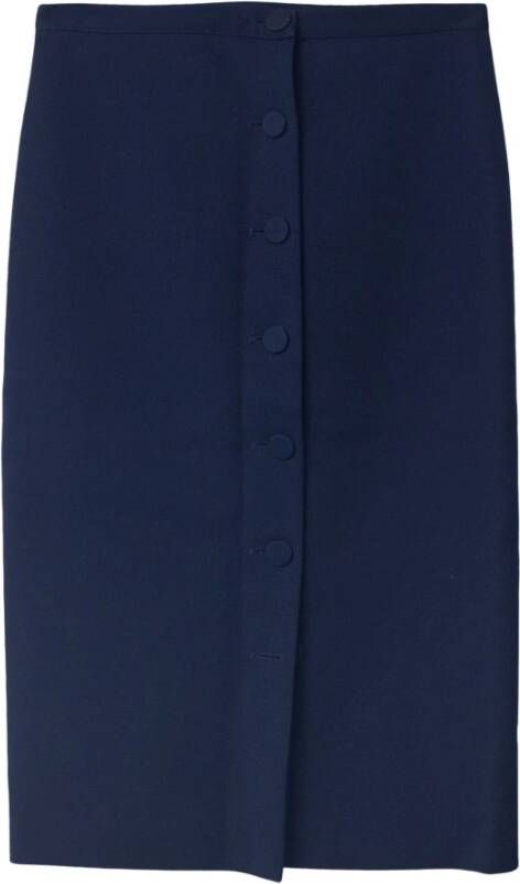 Bottega Veneta Vintage Bottega Veneta Button Front Pencil Midi Skirt in Navy Blue Wool Blauw Dames