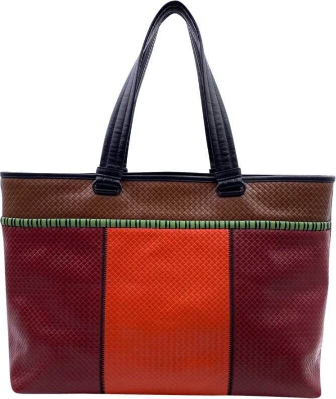 Bottega Veneta Vintage Bottega Veneta tote bag in brown orange and burgundy woven leather print Rood Dames
