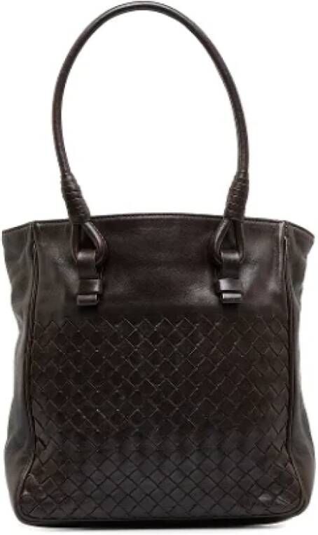 Bottega Veneta Vintage Bruine Leren Bottega Veneta Intrecciato Tas Bruin Dames
