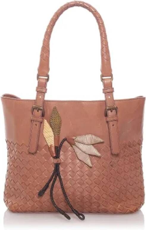 Bottega Veneta Vintage Bruine Leren Bottega Veneta Intrecciato Tas Bruin Dames