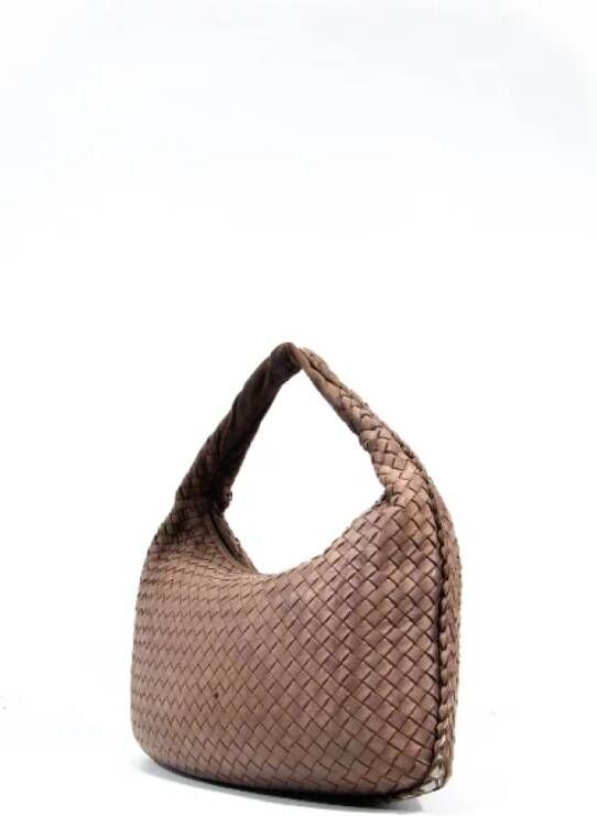 Bottega Veneta Vintage Bruine Leren Schoudertas Bruin Dames