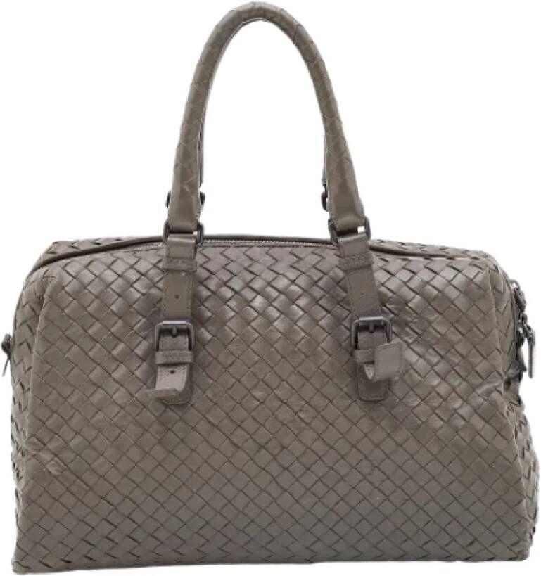 Bottega Veneta Vintage Grijze Leren Schoudertas Grijs Dames