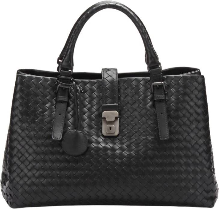 Bottega Veneta Vintage Intrecciato Leather Roma Handbag Zwart Dames