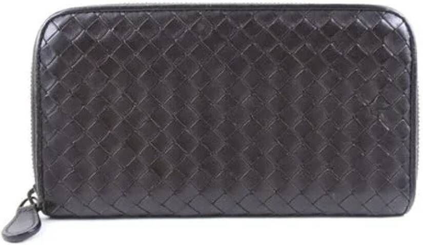 Bottega Veneta Vintage Intrecciato Leren Portemonnee Bruin Dames