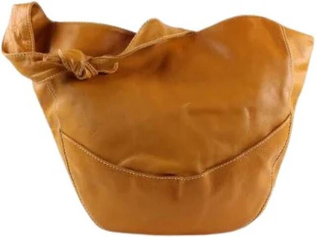 Bottega Veneta Vintage Leren Schoudertas Bruin Dames