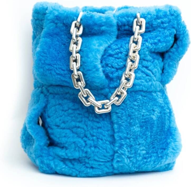Bottega Veneta Vintage Pre-owned The Chain Intrecciato Blue Shearling Tote Bag Blauw Dames