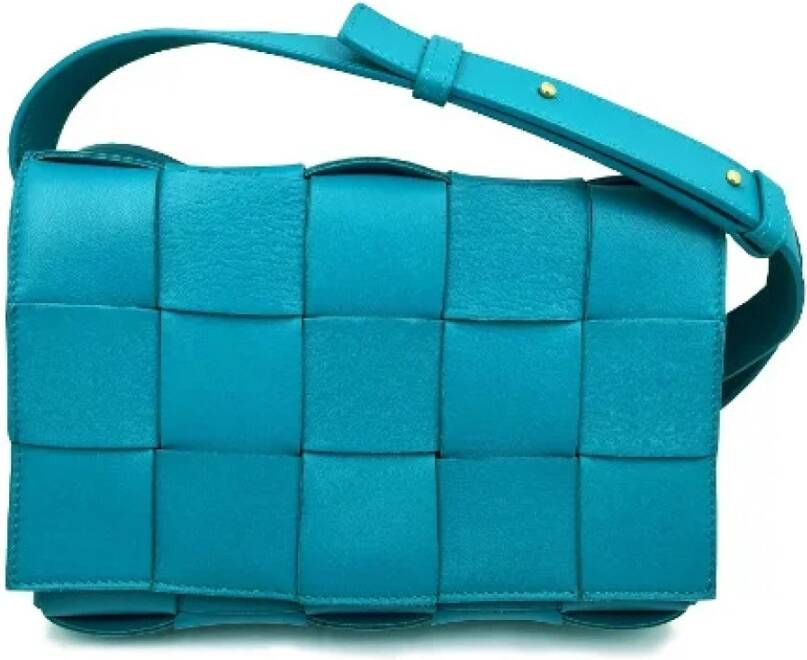 Bottega Veneta Vintage Turquoise Leren Schoudertas Blauw Dames