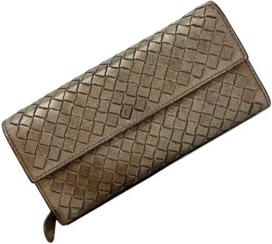 Bottega Veneta Vintage Tweedehands Bruin Leren Bottega Veneta Portemonnee Bruin Dames