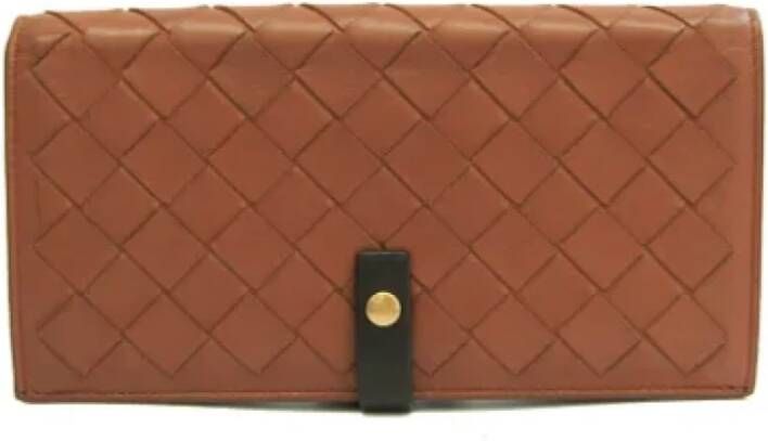 Bottega Veneta Vintage Tweedehands Bruin Leren Bottega Veneta Portemonnee Bruin Dames