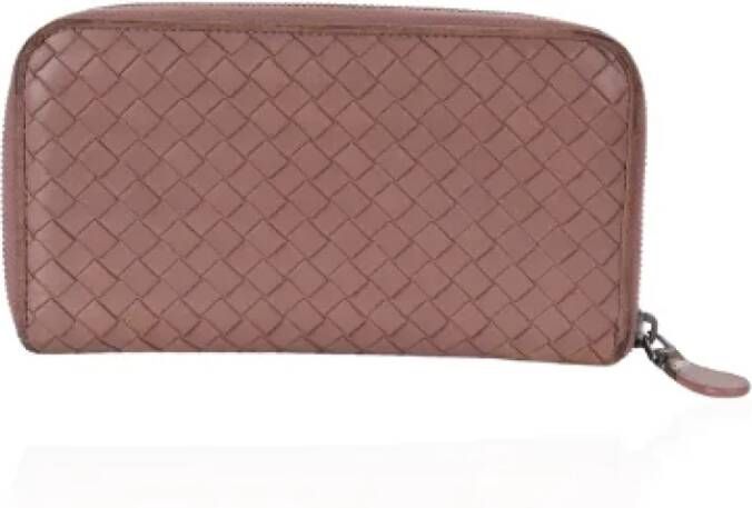 Bottega Veneta Vintage Tweedehands Bruin Leren Bottega Veneta Portemonnee Bruin Dames