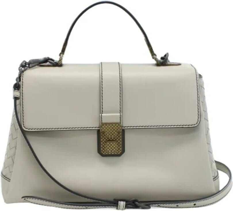 Bottega Veneta Vintage Tweedehands Grijze Leren Bottega Veneta Piazza Tas Gray Dames