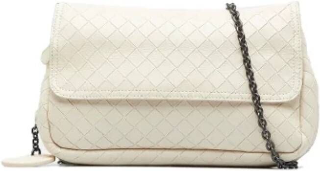 Bottega Veneta Vintage Tweedehands Wit Leren Bottega Veneta Crossbody Tas White Dames