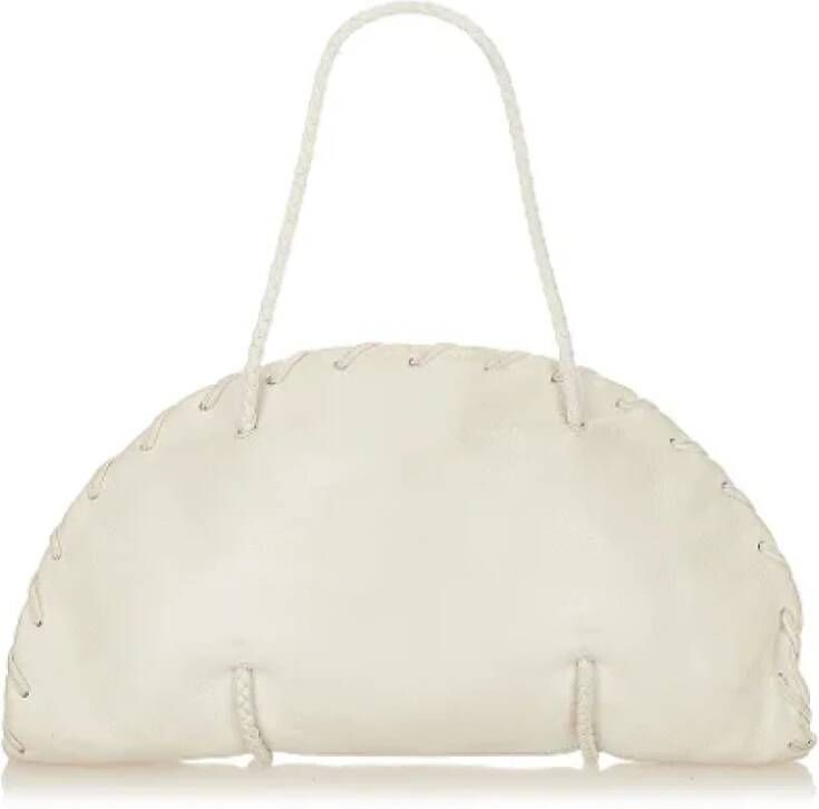 Bottega Veneta Vintage Tweedehands wit leren schoudertas met ritssluiting White Dames