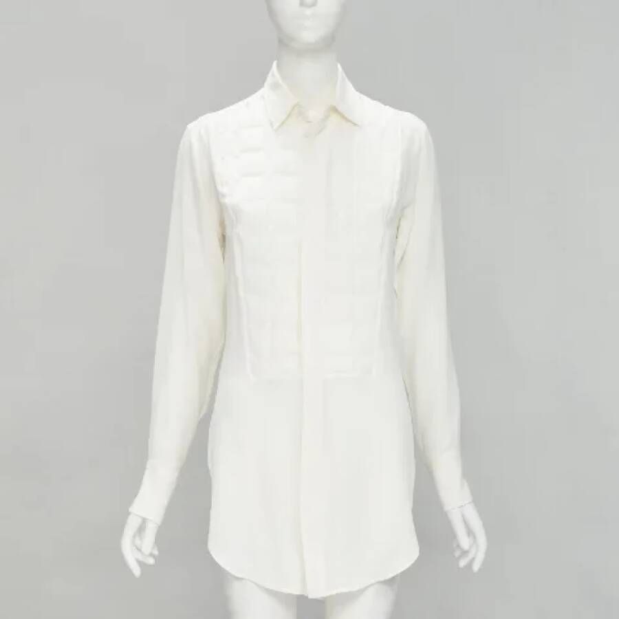 Bottega Veneta Vintage Tweedehands Witte Zijden Bottega Veneta Overhemd White Dames