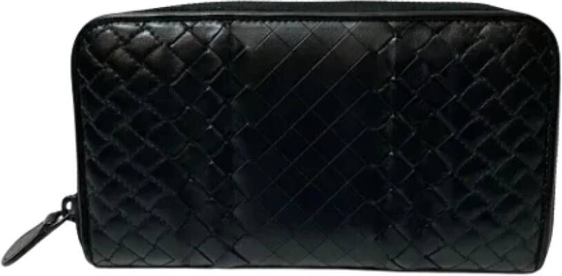 Bottega Veneta Vintage Tweedehands Zwarte Leren Bottega Veneta Portemonnee Zwart Dames