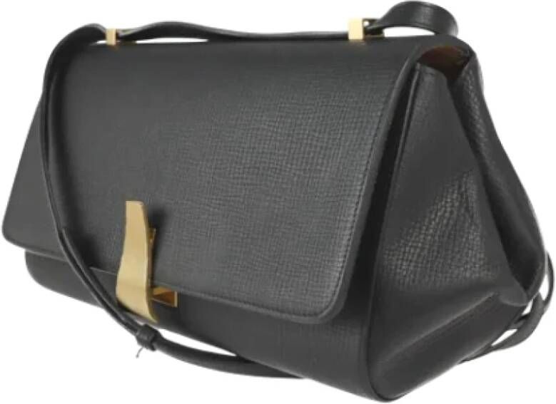 Bottega Veneta Vintage Tweedehands Zwarte Leren Schoudertas Zwart Dames