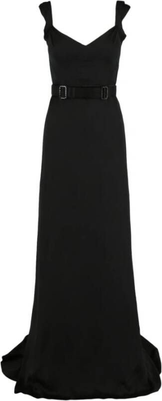 Bottega Veneta Zijden jurk met kapmouwen en ceintuur Zwart Dames