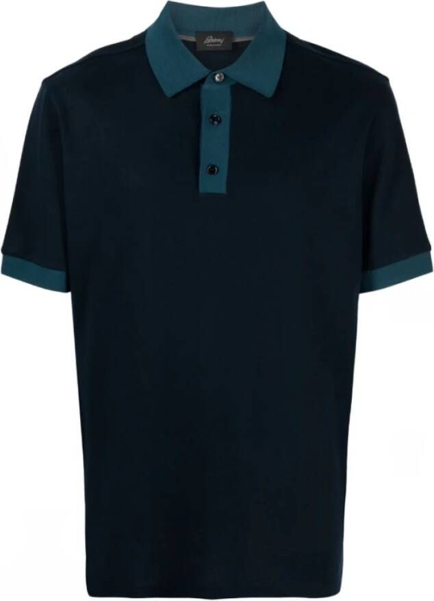 Brioni Blauw Katoenen Poloshirt Korte Mouwen Blauw Heren