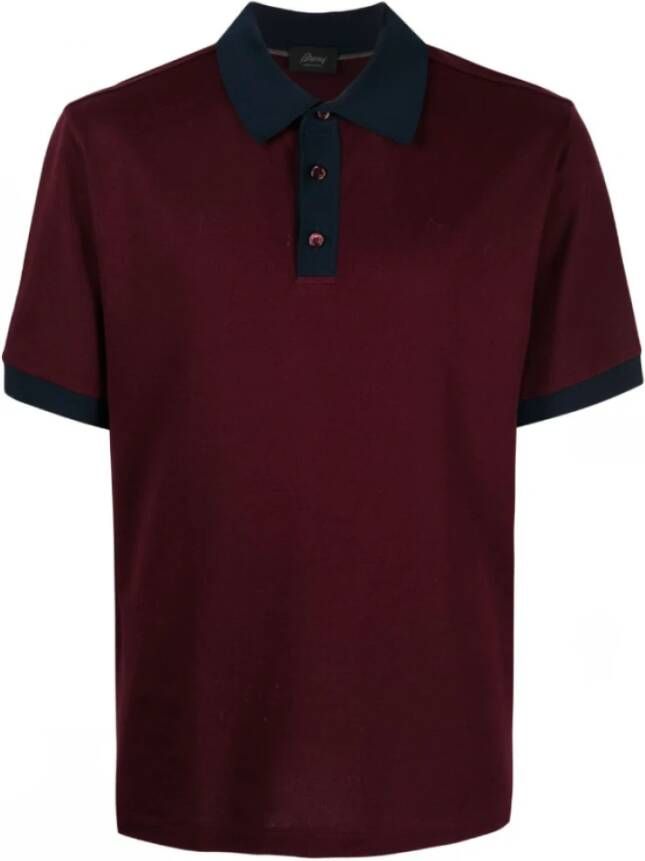 Brioni Katoenen Polo Shirt Bordeaux Rood Marineblauw Rood Heren