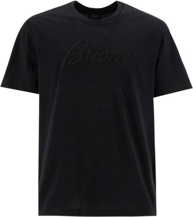 Brioni Zwart Katoenen T-Shirt met Voorborduursel Black Heren